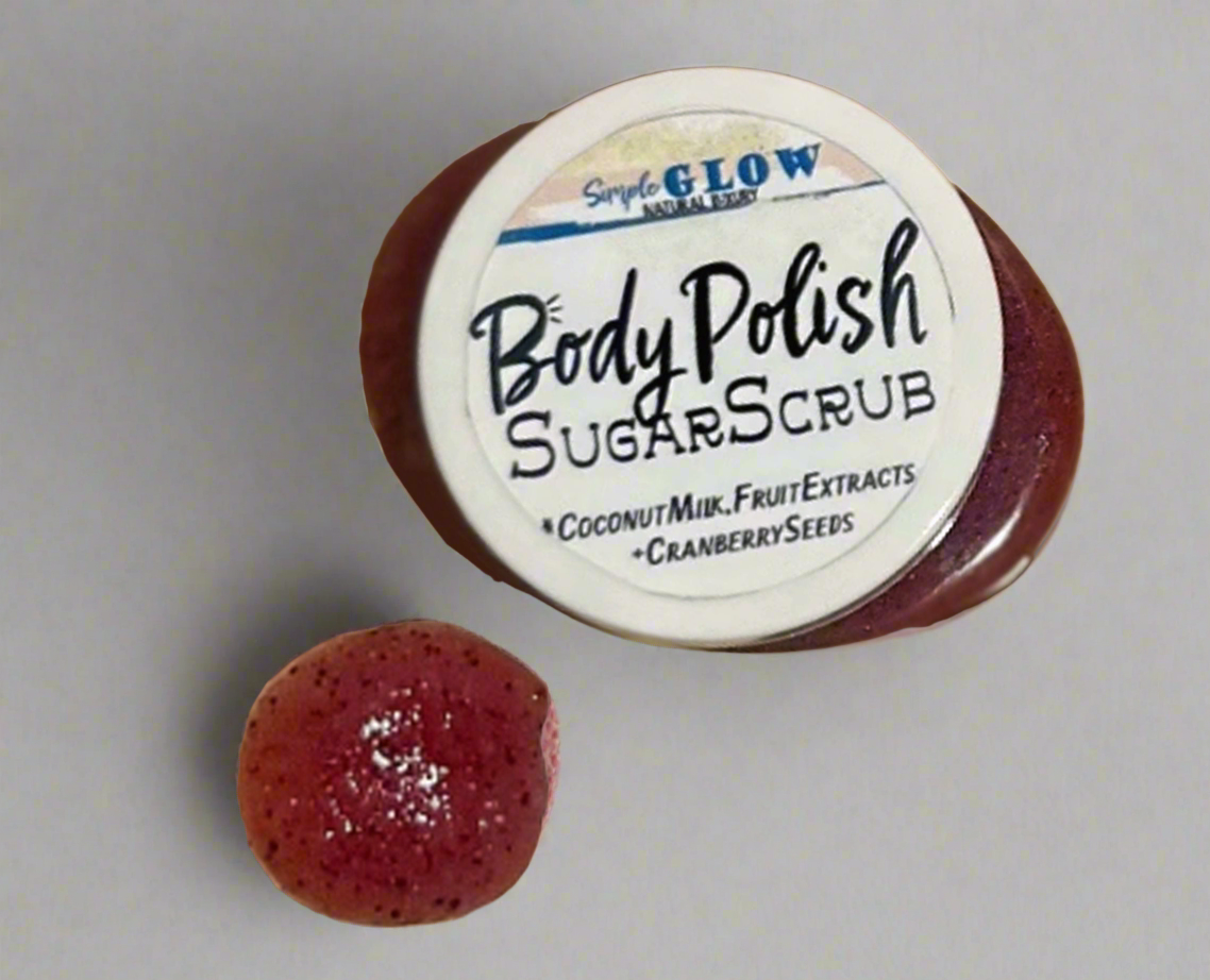 Glow BodyPolish Exfoliating Sugar Scrub w/ Fruit Extracts, AHA Fruit Acids, Coconut Milk - Cleanse, Exfoliate, Moisturize