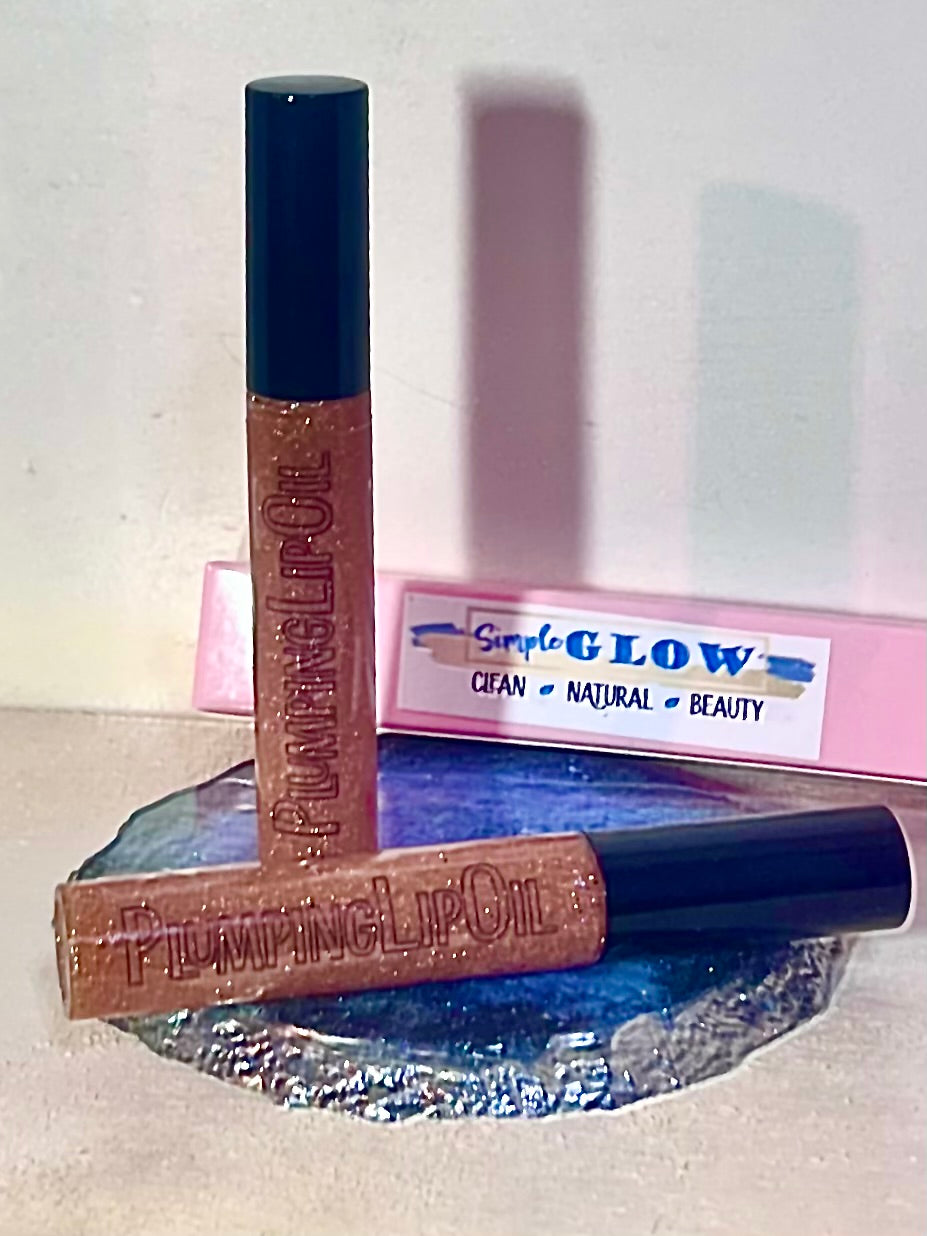 HoneyGlow Plumping Lip Oil w/ Honey, Vitamin C, Hyaluronic Acid, CoQ10 • Non-Sticky High-Gloss Sparkle - All-Natural Plumping Lip Gloss