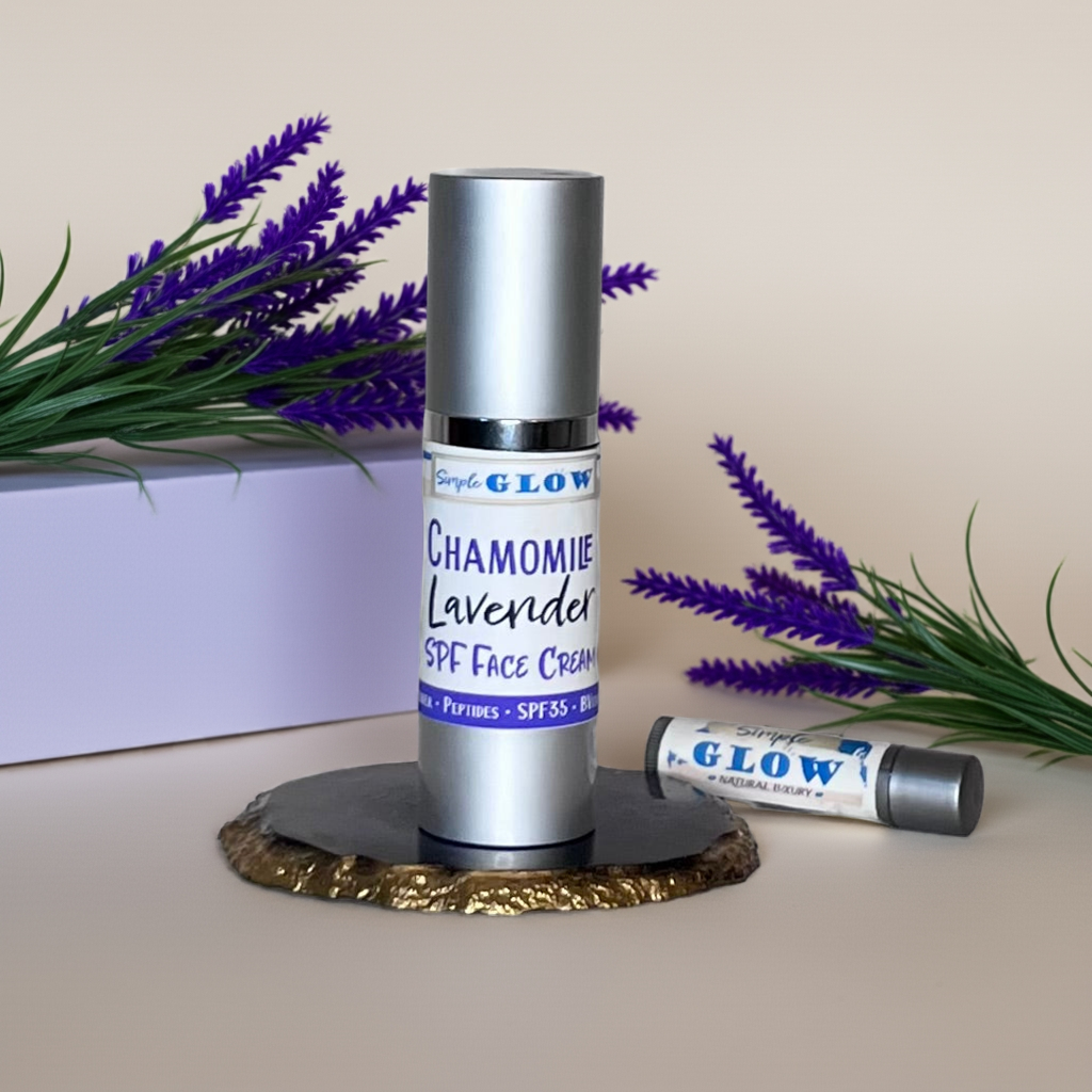 ChamomileLavender Natural Face Cream • Sensitive Skin Moisturizer w/Collagen Peptides - Optional SPF - Simple Glow Skincare