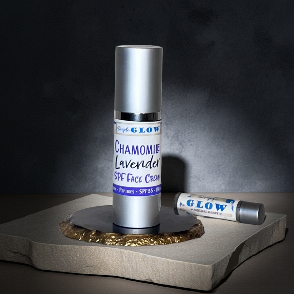 ChamomileLavender Natural Face Cream • Sensitive Skin Moisturizer w/Collagen Peptides - Optional SPF - Simple Glow Skincare