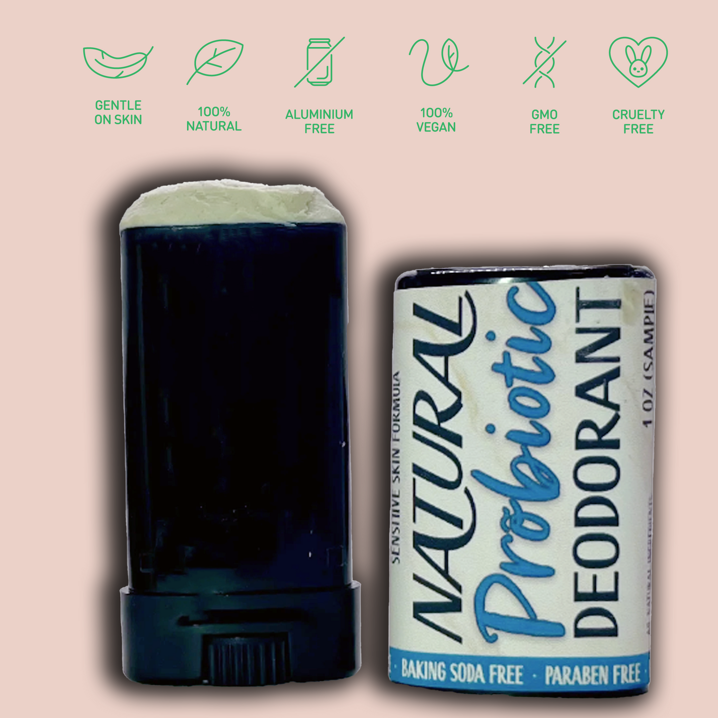 Natural Probiotic Deodorant (Sample) w/Magnesium, Zinc - Sensitive Skin Formula • Baking Soda-free Organic Deodorant • Custom Scents