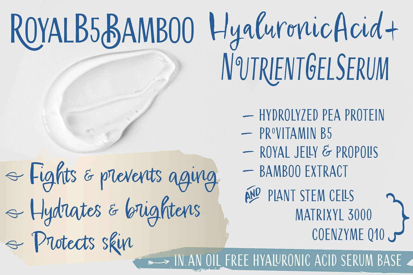 RoyalB5 Facial HydroGel - Hyaluronic Acid, Peptides, Stem Cells, B5, Royal Jelly, CoQ10 • Anti-Aging Hydrating Nourishing Serum