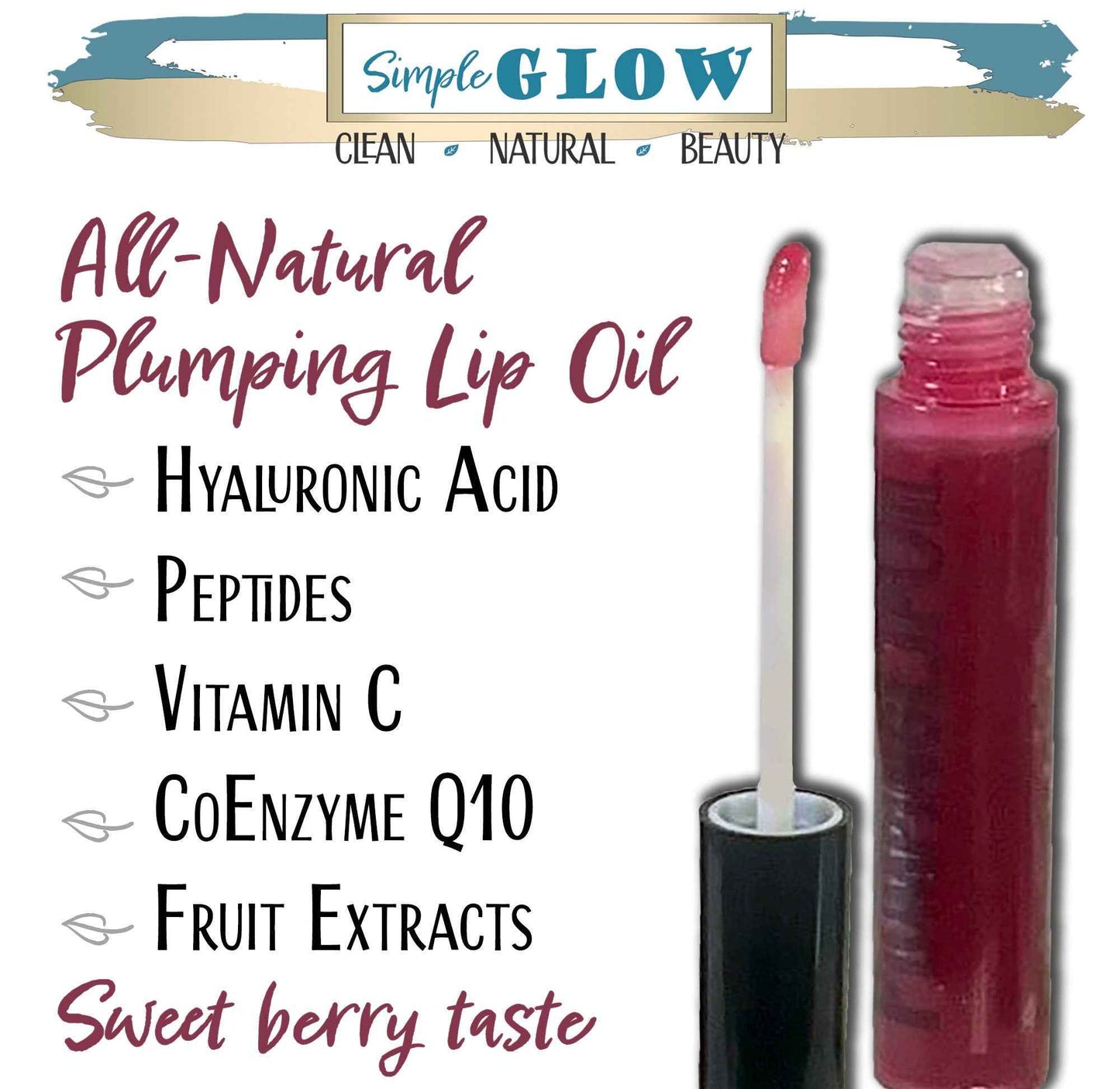 PLUM Plumping Lip Oil - Vitamin C, HyaluronicAcid, Peptides, CoQ10 | Natural Sheer Lip Plumping Gloss