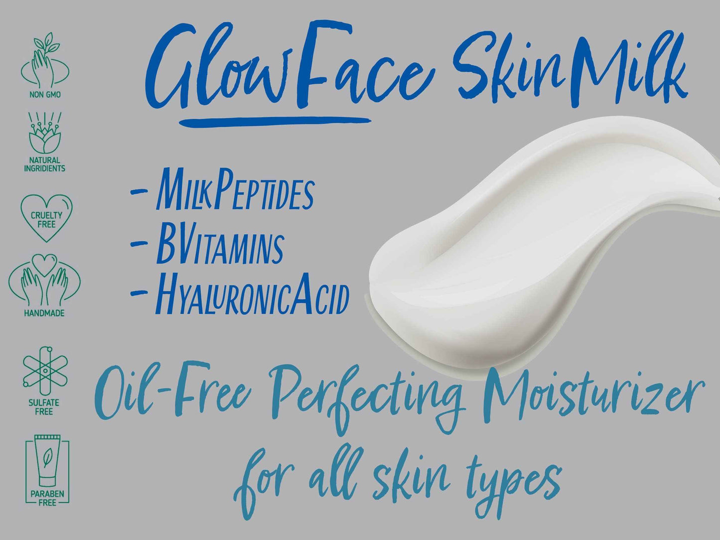 GlowFace Oil-Free Daily Moisturizer - Peptides, Hyaluronic Acid, B Vitamins | Lightweight Hydrating Facial Gel