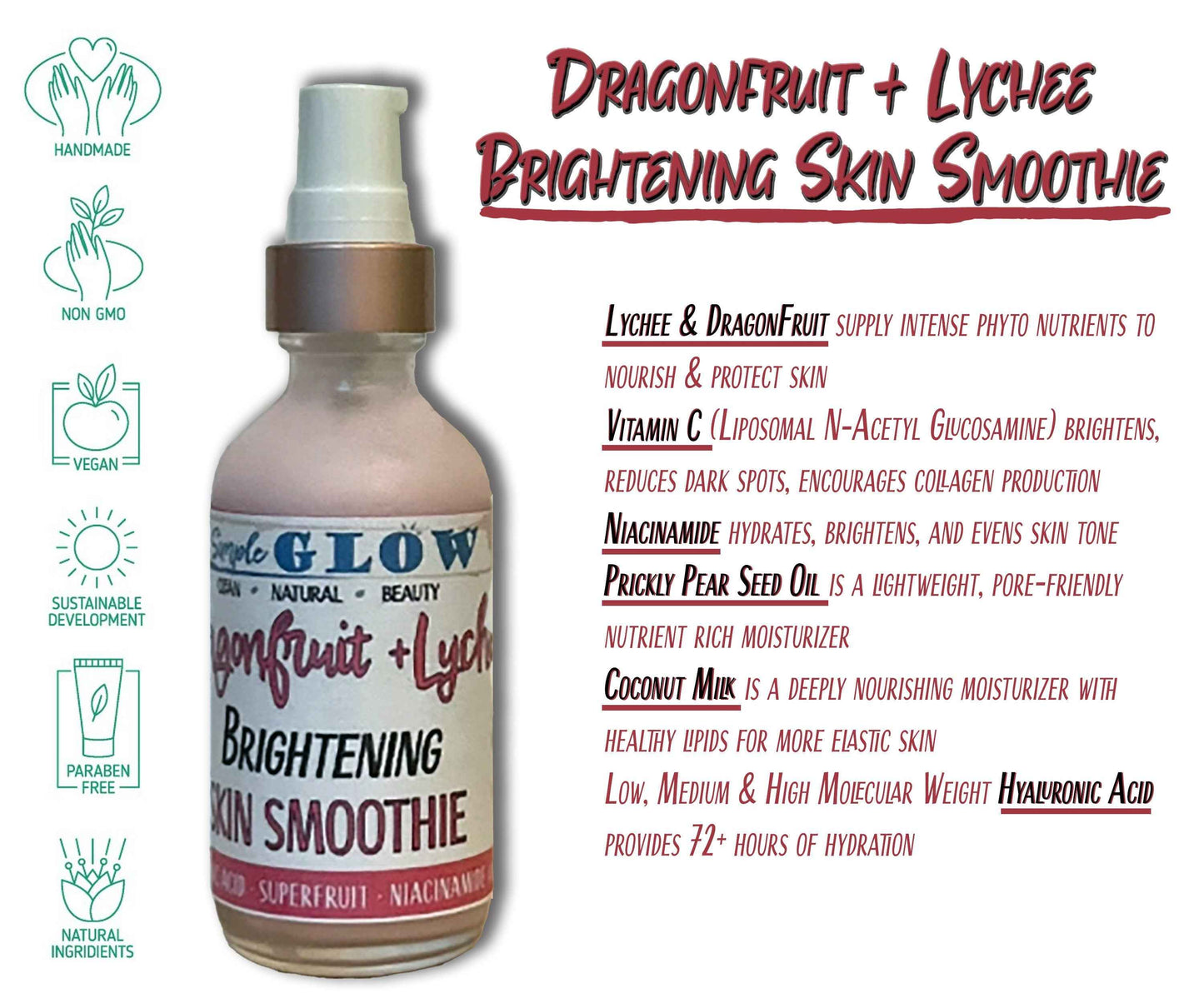 Dragonfruit-Lychee Superfood Smoothie - Liposomal Vitamin C, Niacinamide, Hyaluronic Acid • Brighten, Anti-Aging + Even Tone