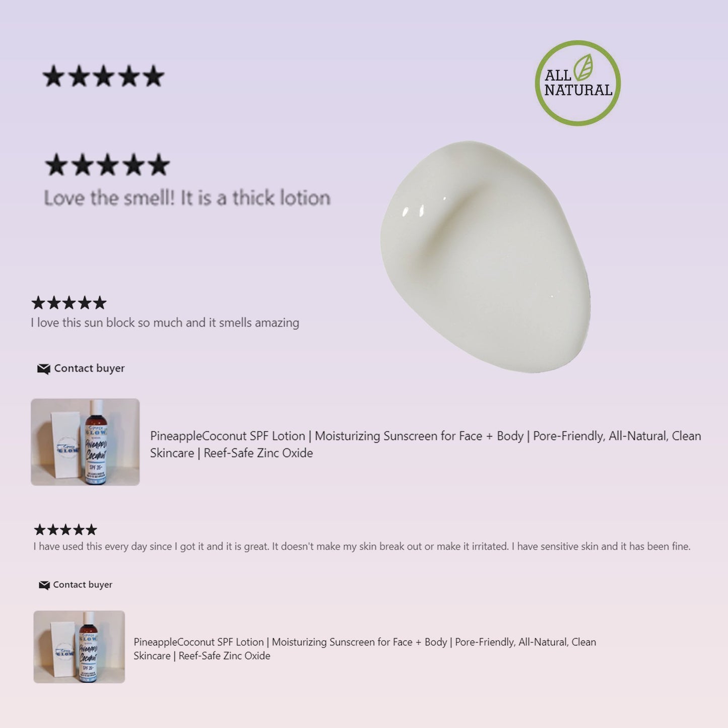 PineappleCoconut SPF Lotion • Face + Body Moisturizer - Pore-Friendly, All-Natural, Clean Skincare • Reef-Safe Zinc Oxide Sunscreen