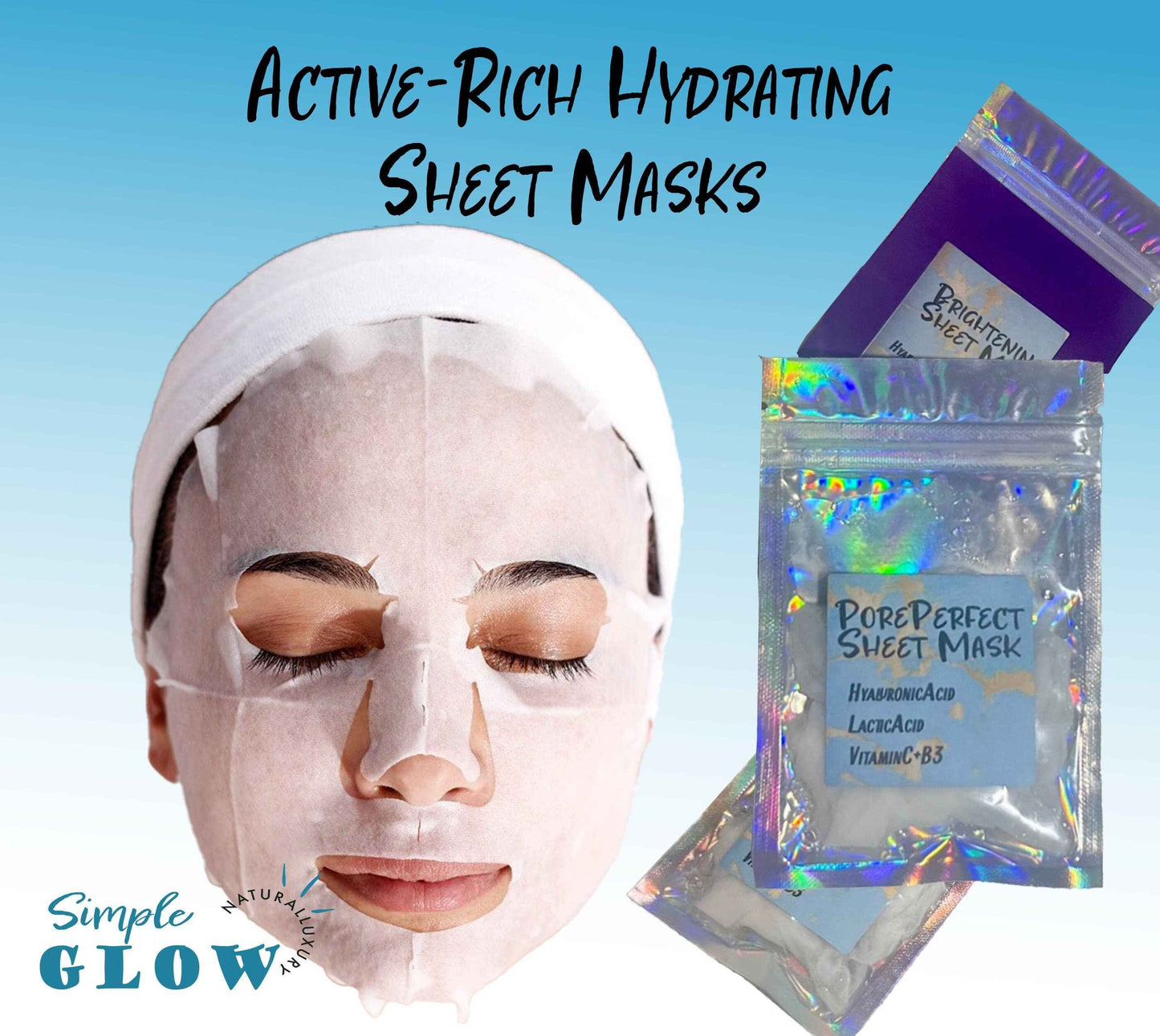 Active Hydrating Sheet Masks - Choice of Options | Luxe Anti-Aging, Brightening, Exfoliating, Soothing Face Masks