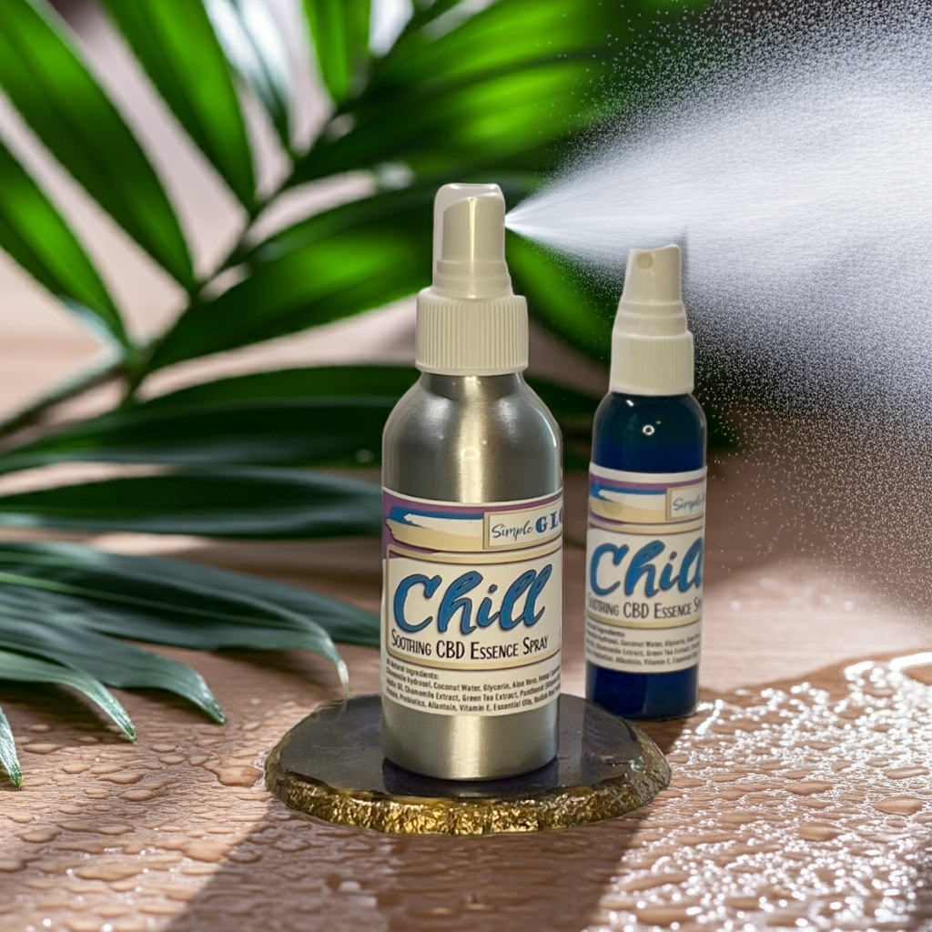 CHILL Soothing CBD Essence Spray w/Hemp Liposomes Chamomile, Green Tea • Calming + Anti-Aging Hydration Spray - Simple Glow Skincare