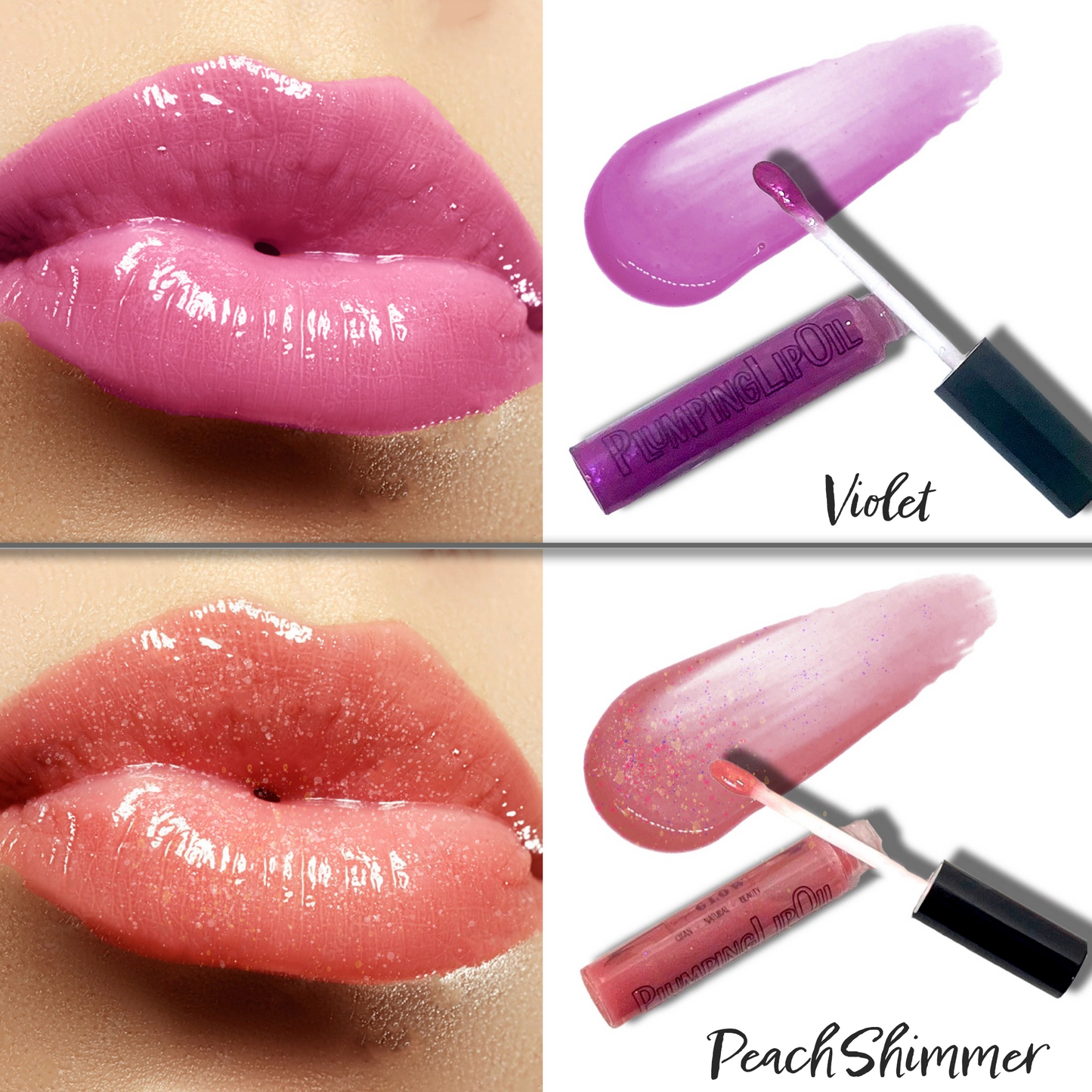 PeachShimmer Plumping Lip Oil w/Vitamin C, HyA, CoQ10 - All-Natural Plumping Lip Gloss