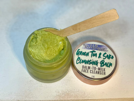 Green Tea & Sake Cleansing Balm-to-Milk w/White Tea, Rice Protein, Clay - Acne, Aging, Moisturizing Cleanser - Simple Glow Skincare