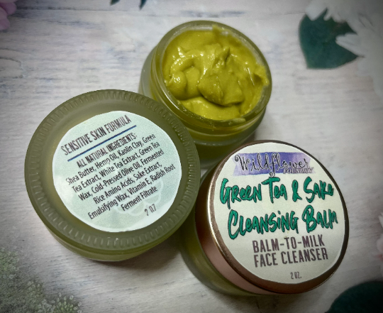 Green Tea & Sake Cleansing Balm-to-Milk w/White Tea, Rice Protein, Clay - Acne, Aging, Moisturizing Cleanser