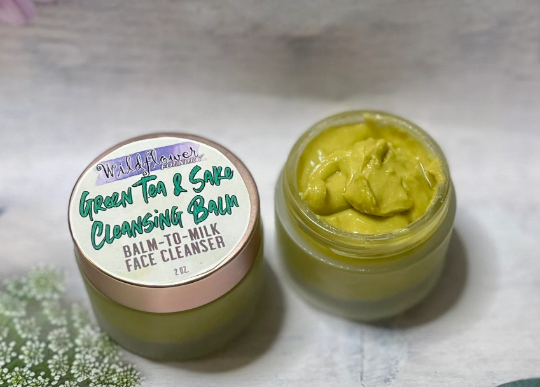 Green Tea & Sake Cleansing Balm-to-Milk w/White Tea, Rice Protein, Clay - Acne, Aging, Moisturizing Cleanser