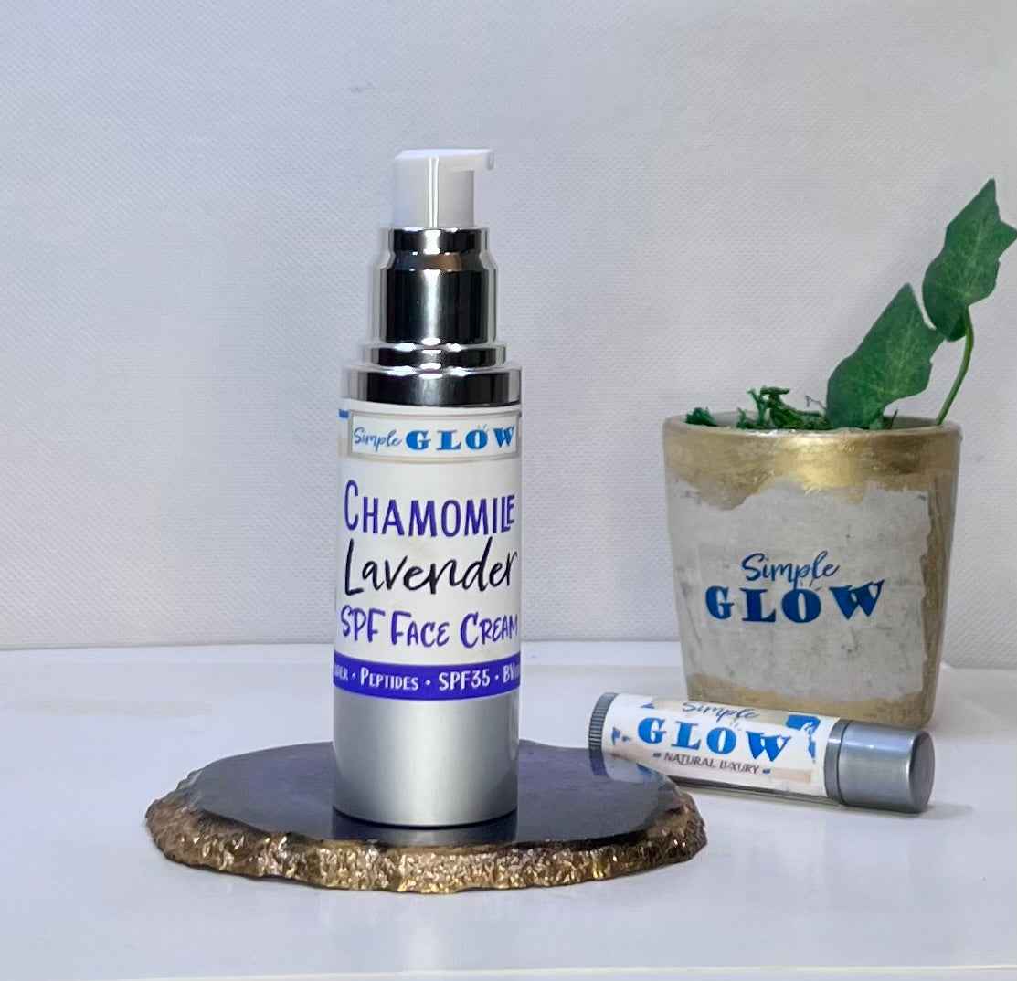 ChamomileLavender Natural Face Cream • Sensitive Skin Moisturizer w/Collagen Peptides - Optional SPF
