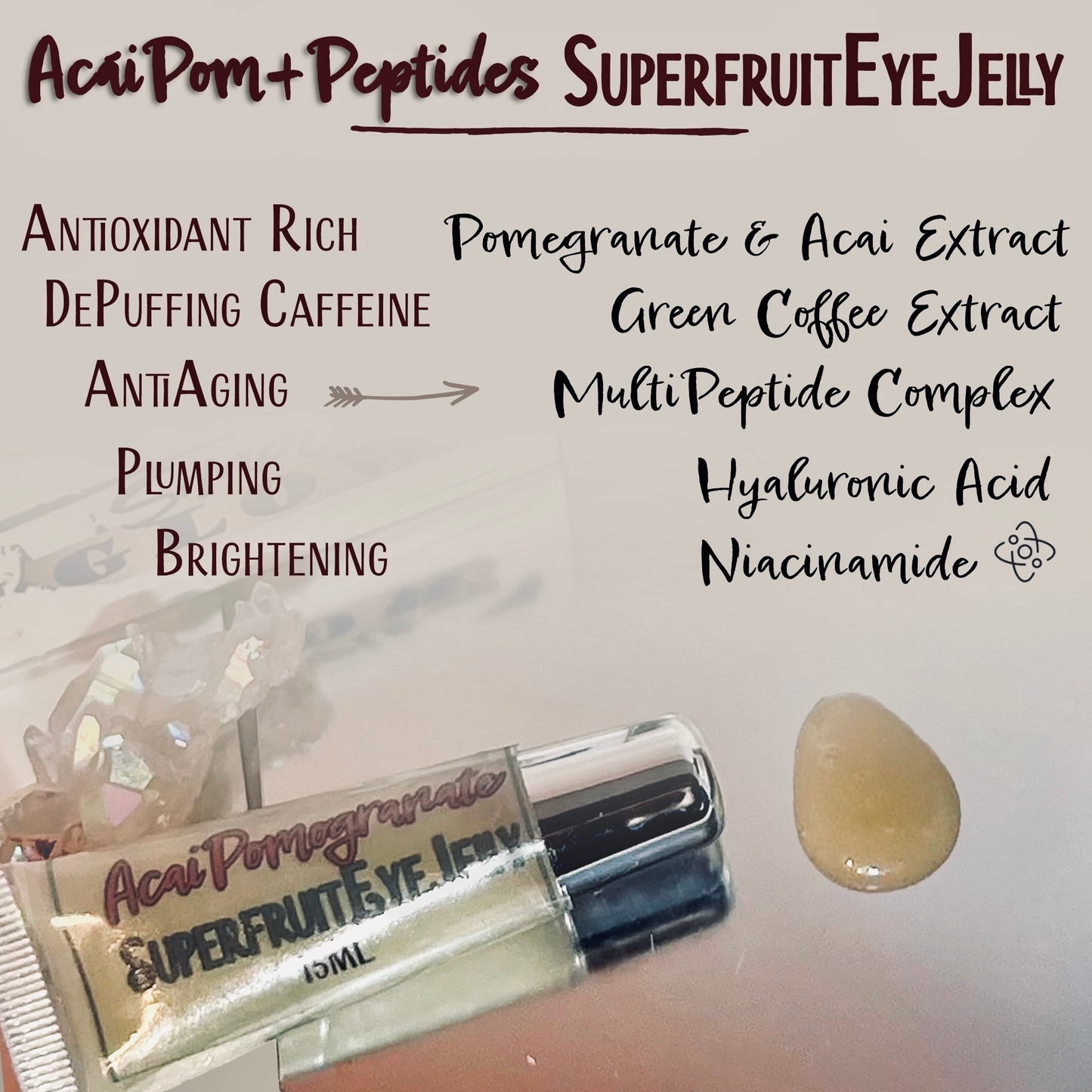 Acai-Pomegranate Peptide Eye Gel - Peptides, Fruit Extracts, Hyaluronic Acid, B3 - Tightening Anti-Aging Under-Eye Moisturizer