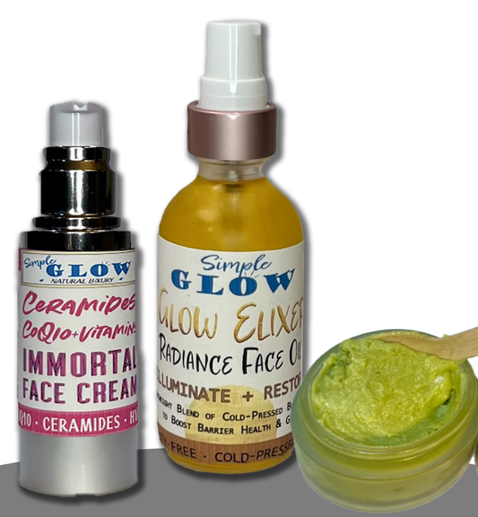Winter Skincare Deluxe Set - Immortal Face Cream, Vitamin C Face Oil, Green Tea Cleansing Balm