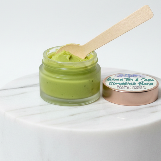 Green Tea & Sake Cleansing Balm-to-Milk - White Tea, Rice Protein, Clay - Acne, Aging, Moisturizing Cleanser