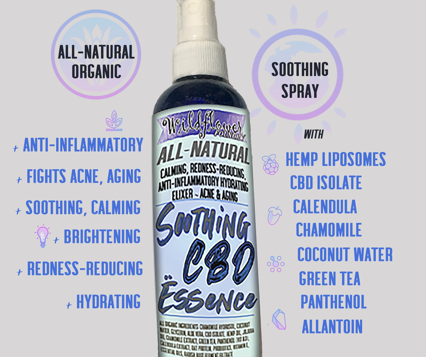 CHILL Soothing CBD Essence Spray w/Hemp Liposomes Chamomile, Green Tea -- Anti-inflammatory, Anti-Aging, Hydrate & Refresh