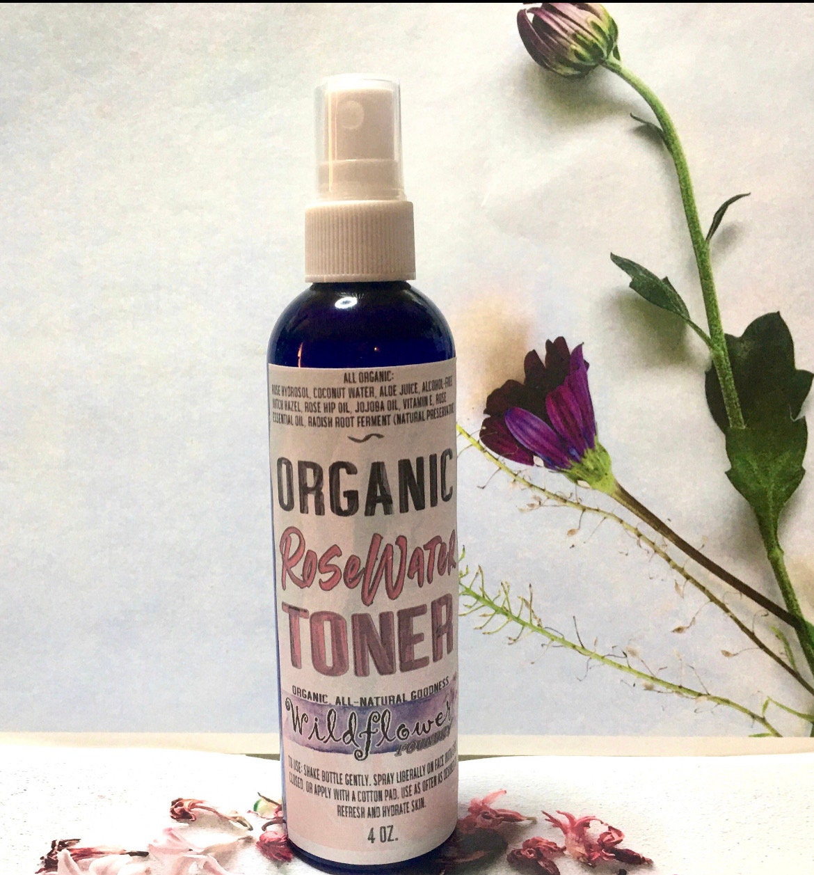 Organic RoseWater Toner w/ Rose Hydrosol, Coconut Water, RoseHip Oil | Hydrate, Tone, Refresh Facial Skin