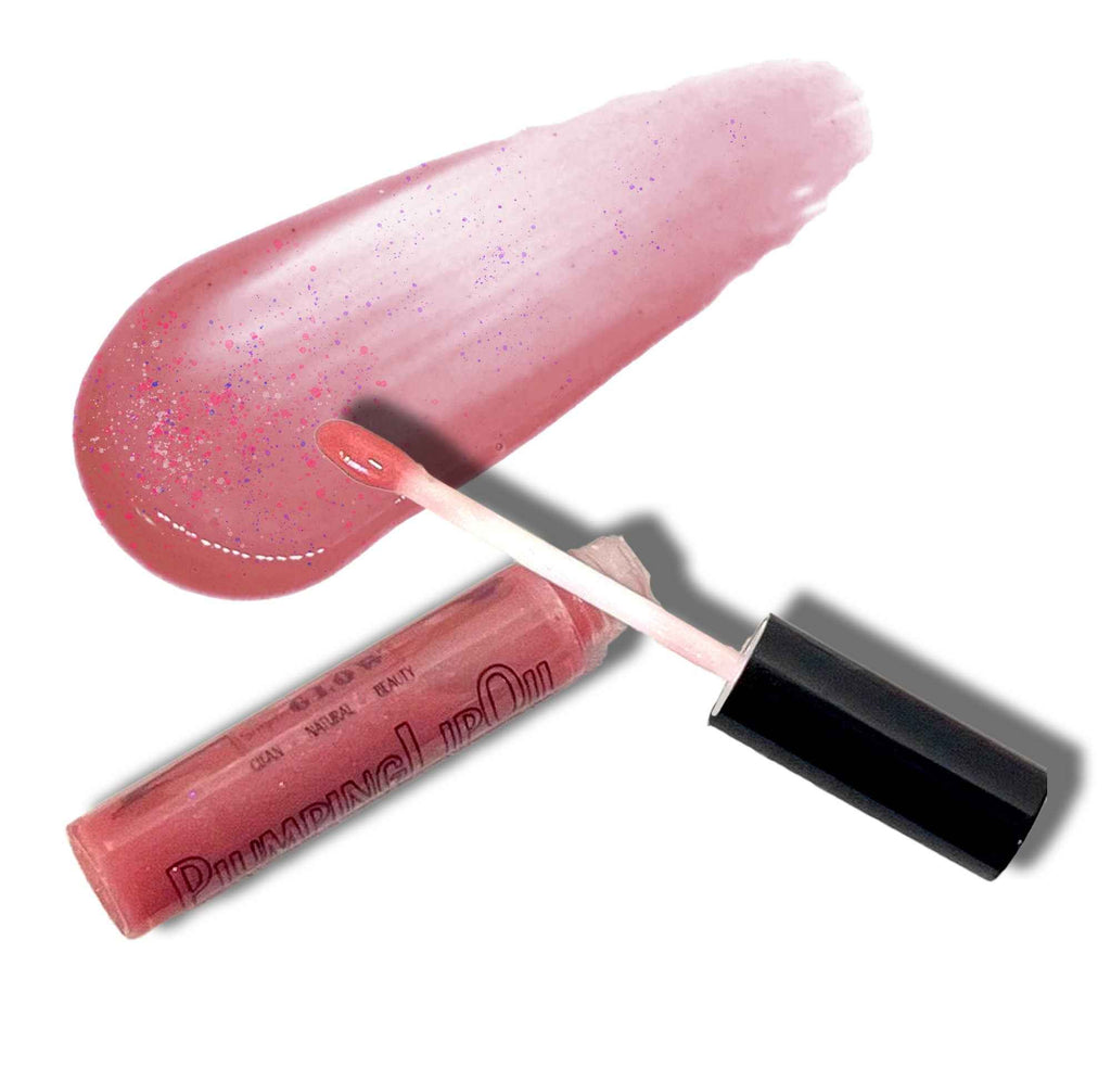 PeachShimmer Plumping Lip Oil w/Vitamin C, HyA, CoQ10 - All-Natural Plumping Lip Gloss