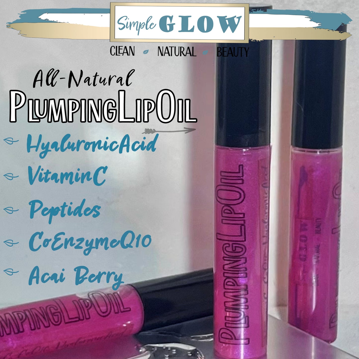 ACAI Premium Plumping Lip Oil- Vitamin C, HyA, CoQ10 | Sweet Berry All-Natural High-Gloss Lip Plump & Moisturizer