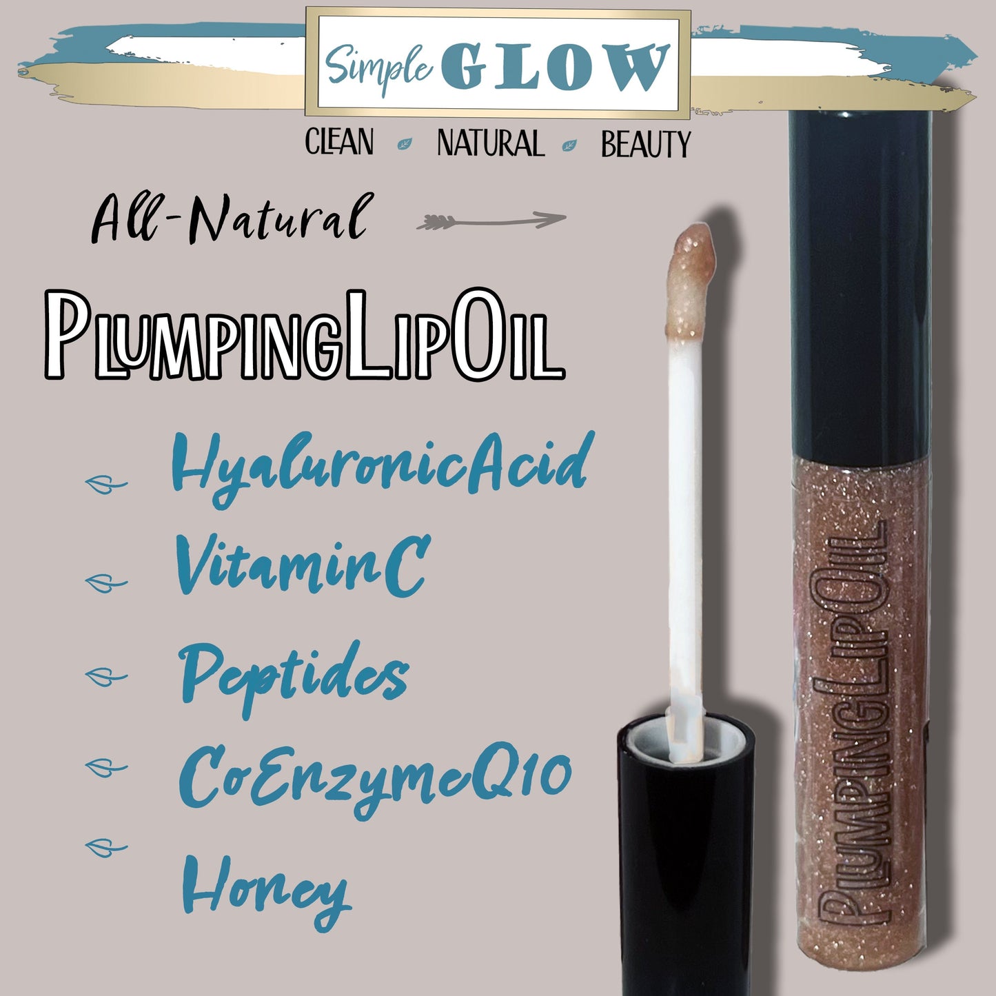 HoneyGlow Plumping Lip Oil - Honey, Vitamin C, Hyaluronic Acid, CoQ10- Non-Sticky High-Gloss Sparkle | All-Natural Lip Plump & Moisturizer