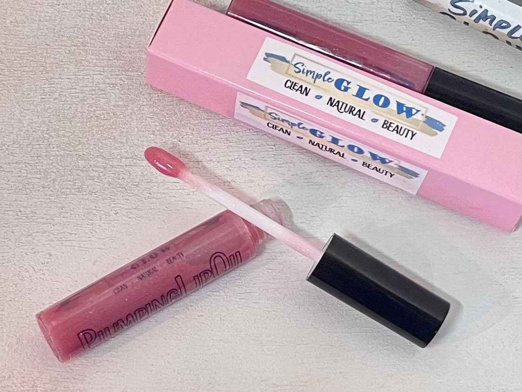 PeachShimmer Plumping Lip Oil w/Vitamin C, HyA, CoQ10 - All-Natural Plumping Lip Gloss