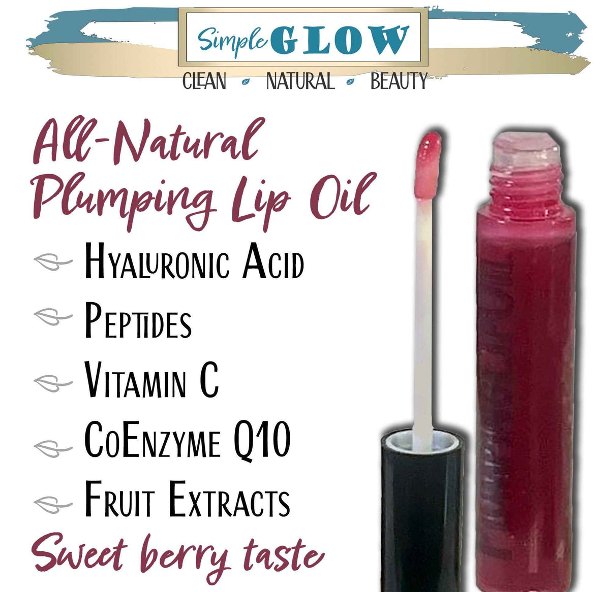 PLUM Plumping Lip Oil - Vitamin C, HyaluronicAcid, Peptides, CoQ10 | Natural Sheer Lip Plumping Gloss