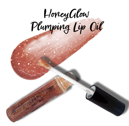 HoneyGlow Plumping Lip Oil - Honey, Vitamin C, Hyaluronic Acid, CoQ10- Non-Sticky High-Gloss Sparkle | All-Natural Lip Plump & Moisturizer