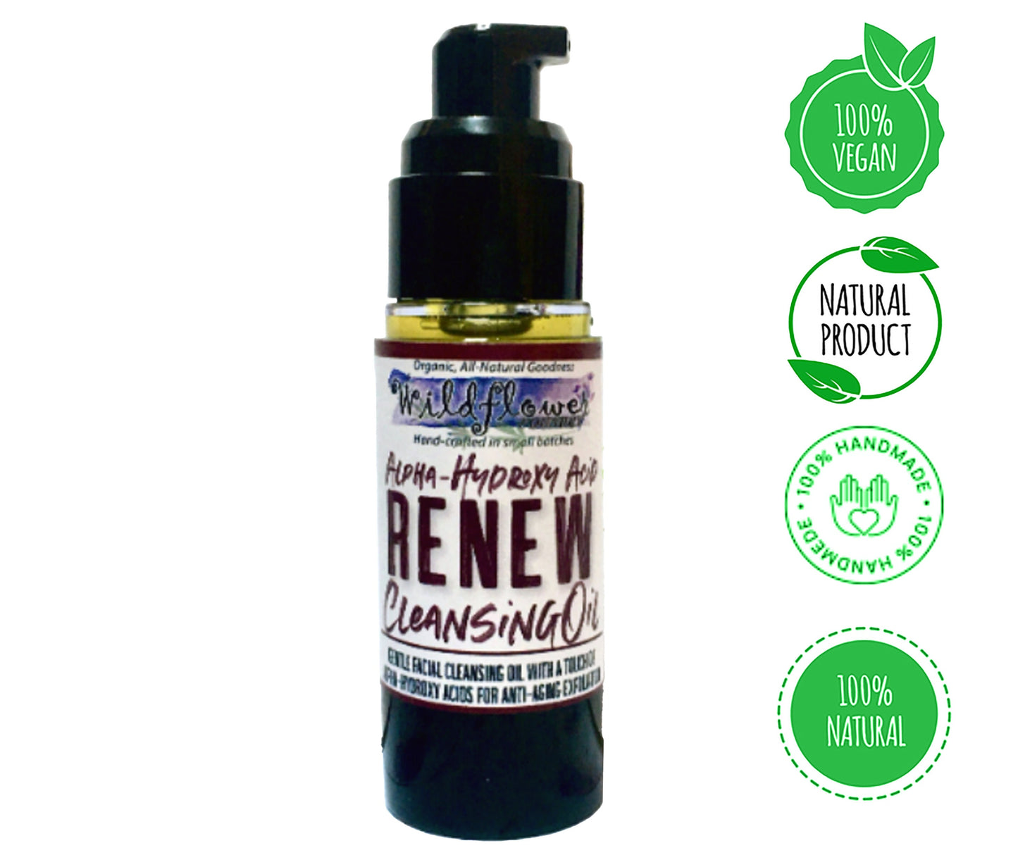 RENEW AHA Facial Cleansing Oil - Natural Resurfacing Cleanser + Gentle Exfoliation w/Fruit Extracts, Moisturizing Oils