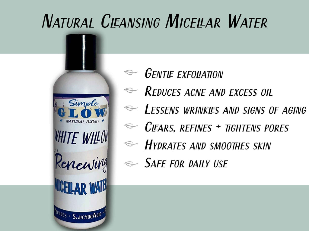 WhiteWillow BHA Micellar Water - Salicylic Acid Face Cleanser & Toner w/B3, White Tea • Brighten, Exfoliate, Anti-Acne, Anti-Aging