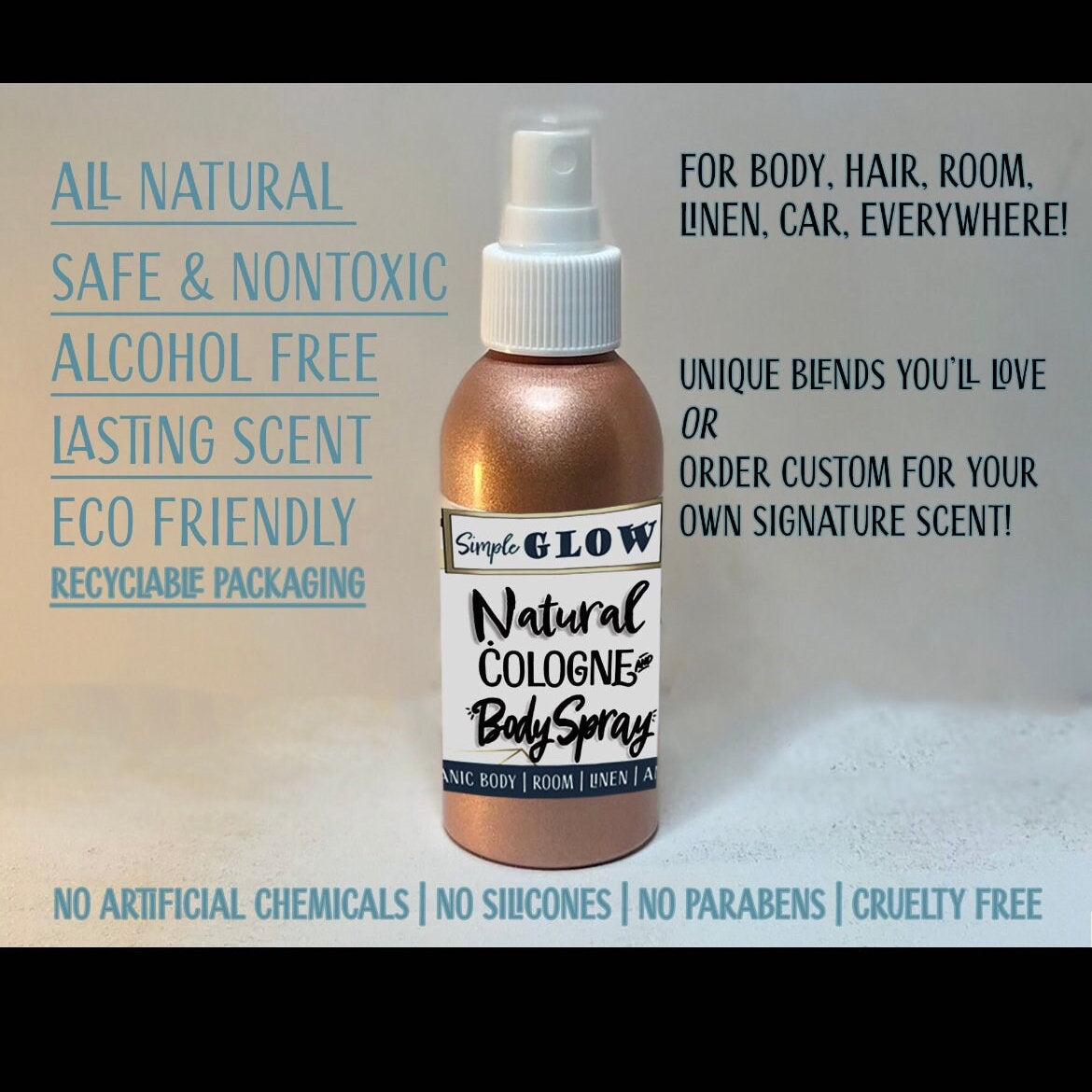 Natural Perfume Spray for Body, Hair, Linen, Room Freshener w/Essential Oils - Custom Scents for Organic Zero-Waste Scent