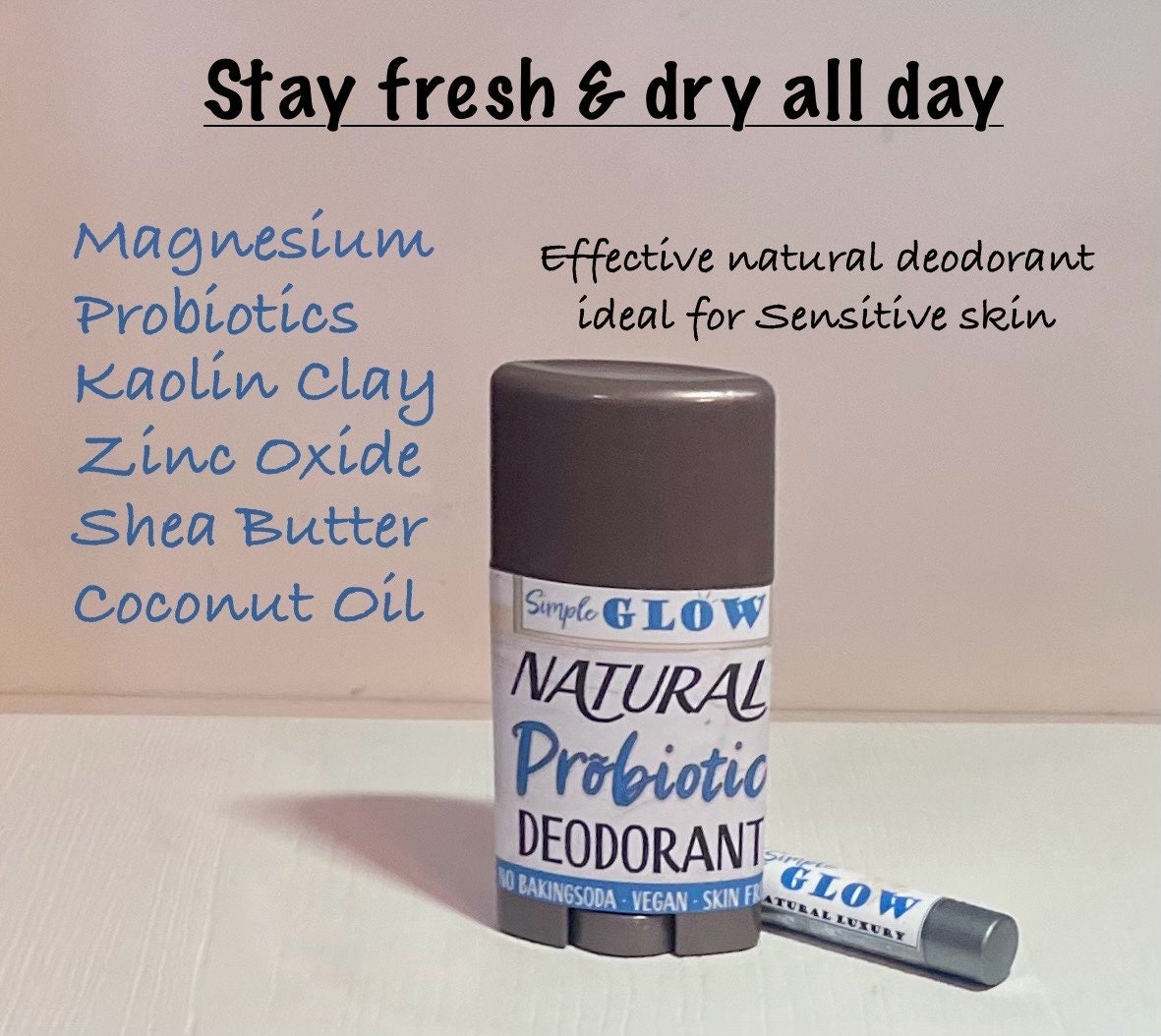 Natural Probiotic Deodorant w/Magnesium | Sensitive Skin Formula - No Baking Soda | 2.5oz Organic Deodorant- Custom Scents