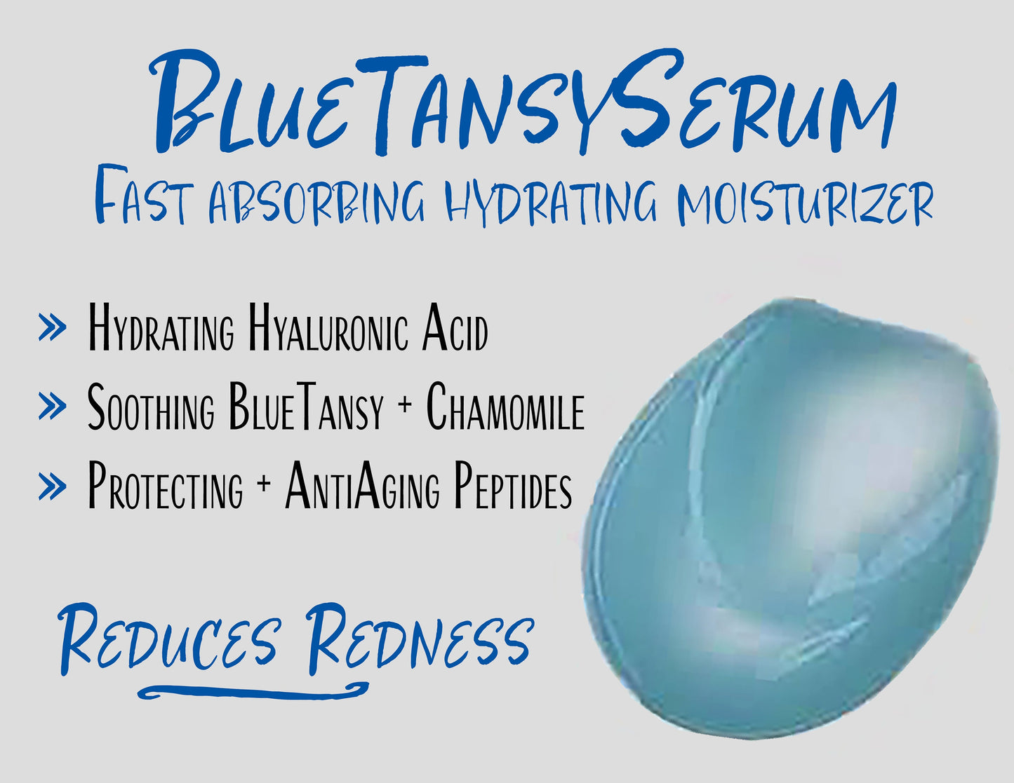 BlueTansy Hydrating Serum w/Hyaluronic Acid, Peptides, Chamomile • Sensitive-Skin, Anti-Aging, Hydrating Moisturizer