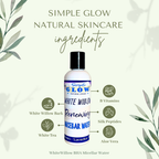 Bottle of Simple Glow White Willow Renewing Micellar Water with natural ingredients listed on a light background.