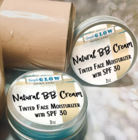 Two tins of Simple Glow Natural BB Cream, tinted face moisturizer with SPF 30