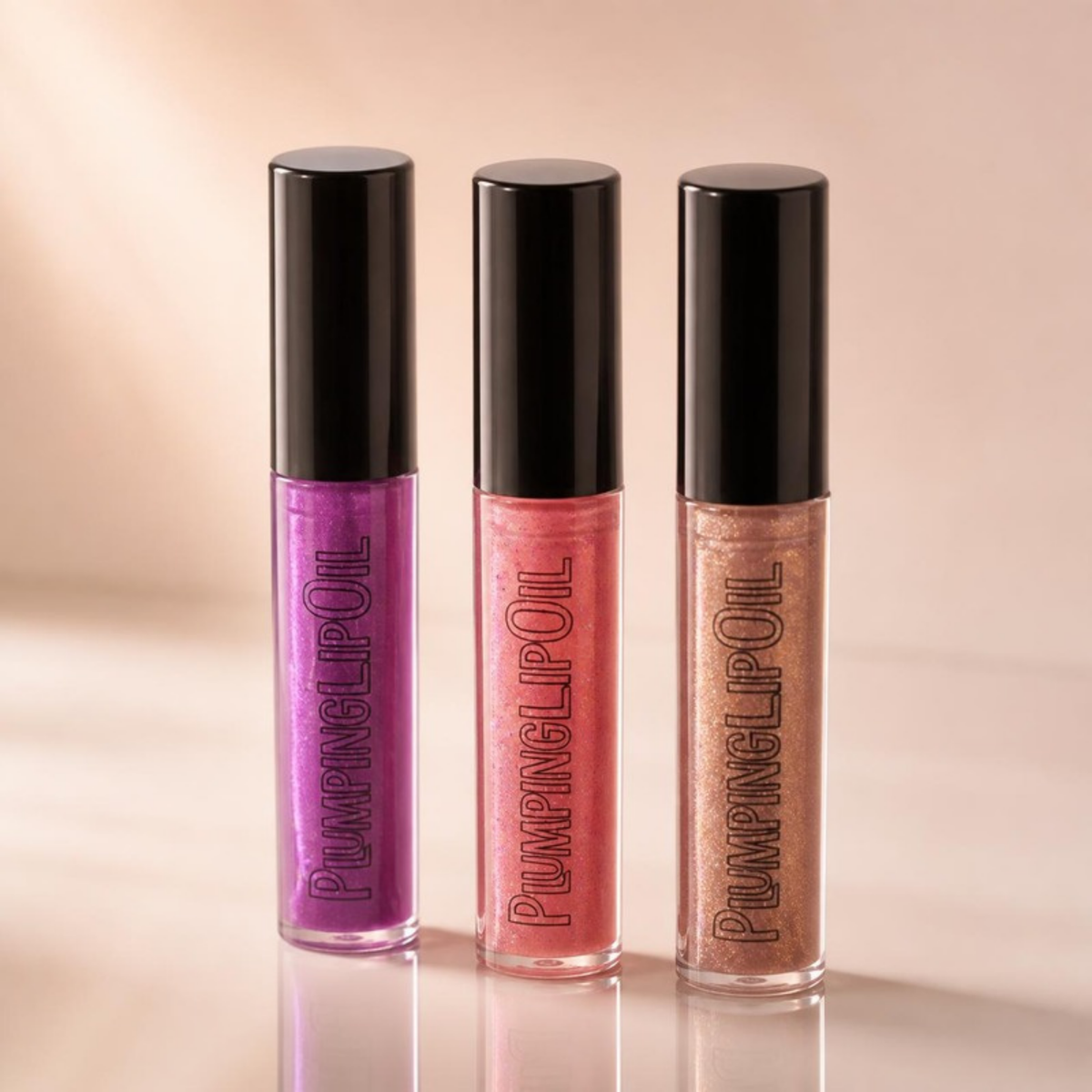 Plumping Lip Oil Trio, Warm Glow: ACAI, PeachShimmer and HoneyGlow plumping lip oils