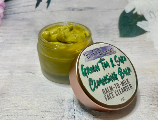 Green Tea & Sake Cleansing Balm-to-Milk | White Tea, Rice Protein, Clay | Acne, Aging, Brightening | Natural Organic Gentle Daily Face Wash