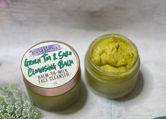 Green Tea & Sake Cleansing Balm-to-Milk | White Tea, Rice Protein, Clay | Acne, Aging, Brightening | Natural Organic Gentle Daily Face Wash