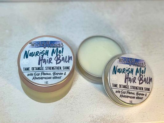 NOURISHME Conditioning Hair Balm | Frizz, Shine, UV/Heat Protection | ProvitaminB5, Silk, Bamboo, Mallow | Custom Scents | Natural Organic