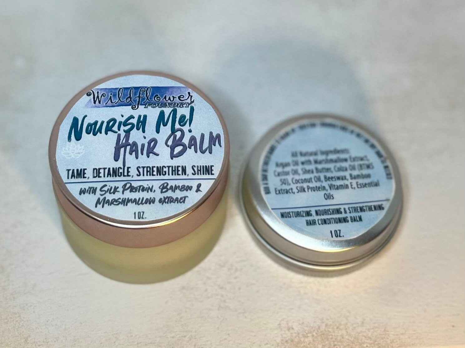 NOURISHME Conditioning Hair Balm | Frizz, Shine, UV/Heat Protection | ProvitaminB5, Silk, Bamboo, Mallow | Custom Scents | Natural Organic